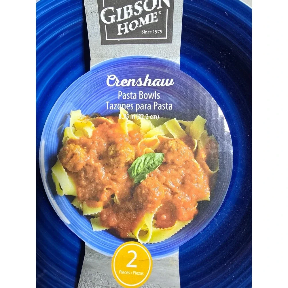 Gibson Home Crenshaw Dinner Bowl‎ Set Blue White 8.75 Inch 2 Piece Stoneware NEW
